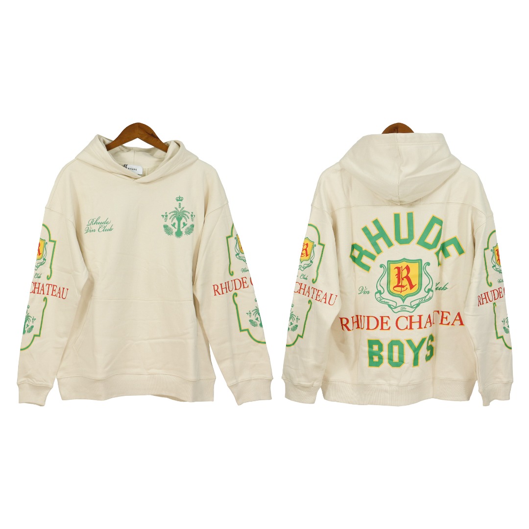 Rhude Wine Club Logo-Print Cotton-Jersey Hoodie - EUR FASHION