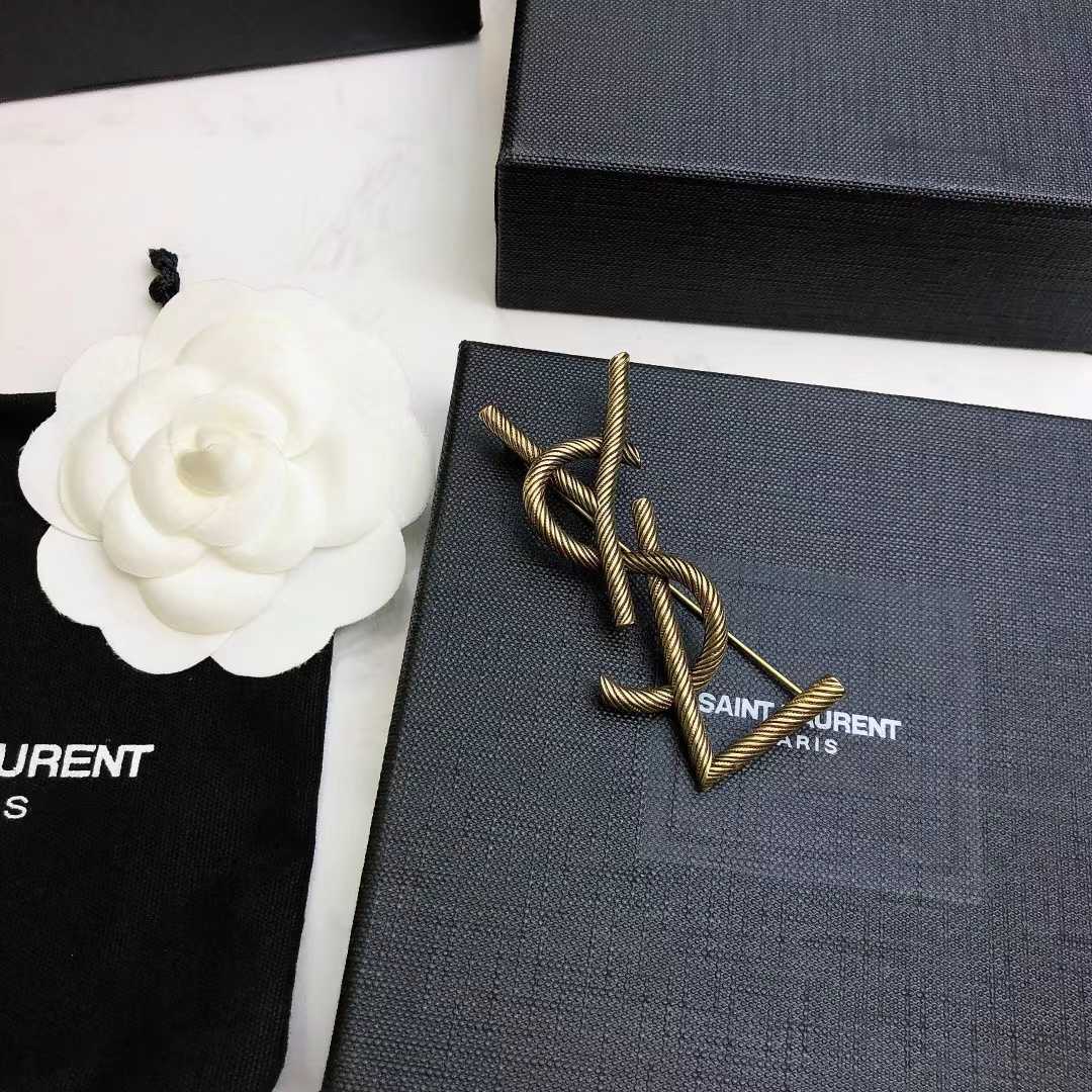 Saint Laurent Goldtone YSL Logo Brooch - EUR FASHION