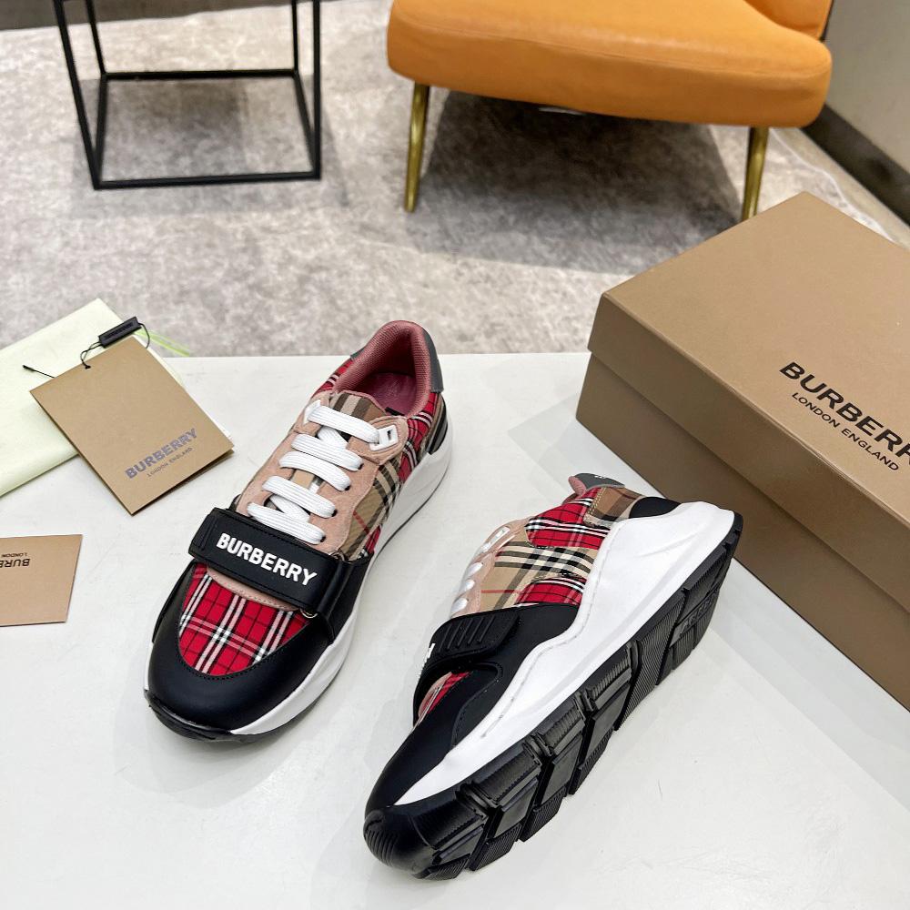 Burberry Vintage Contrast Check And Leather Sneakers - EUR FASHION