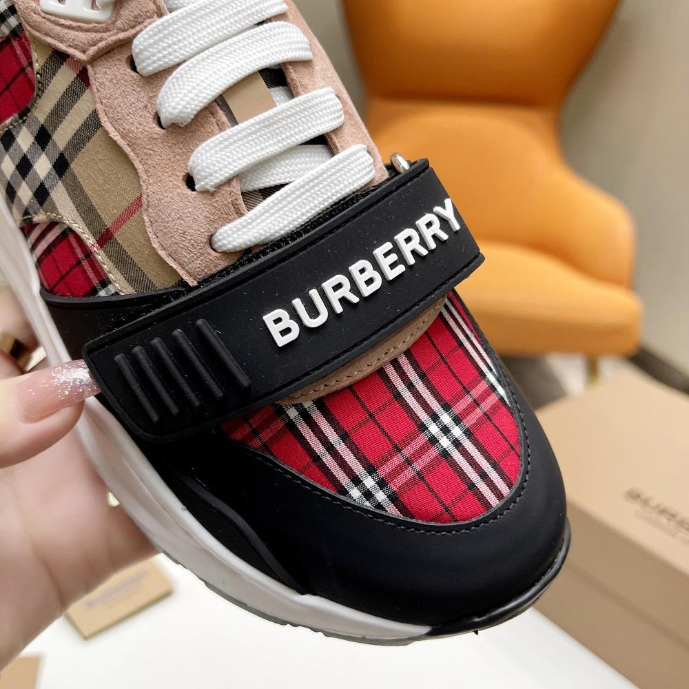 Burberry Vintage Contrast Check And Leather Sneakers - EUR FASHION