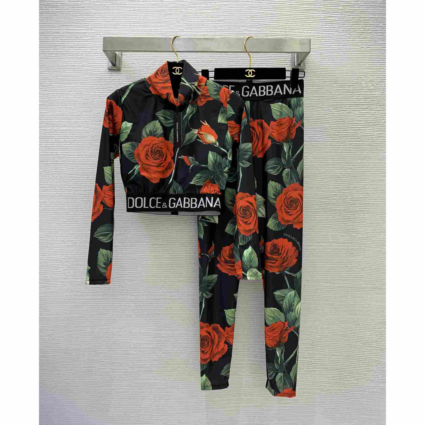 Dolce & Gabbana Floral Silk-Blend Charmeuse Leggings & High Neck Top - EUR FASHION