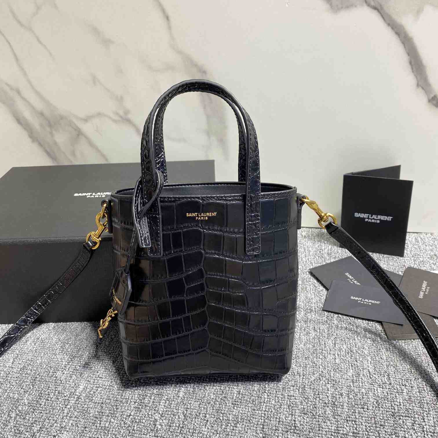 Saint Laurent Paris Mini Toy Shopping In Crocodile-Embossed Leather  - EUR FASHION