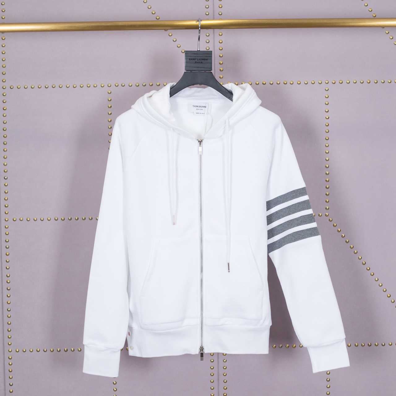 Thom Browne 4-Bar Zip-Up Cotton Hoodie - EUR FASHION