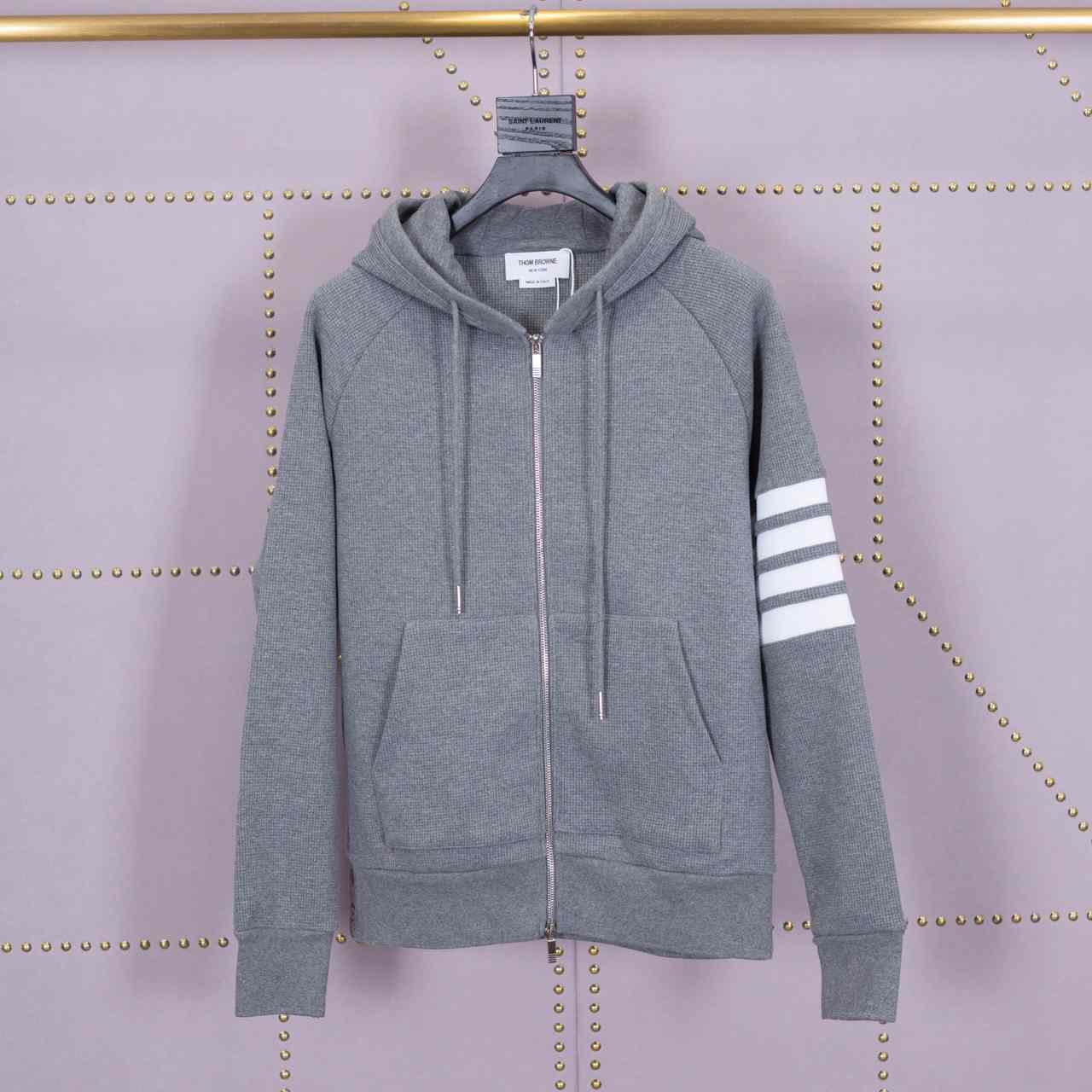 Thom Browne 4-Bar Zip-Up Cotton Hoodie - EUR FASHION