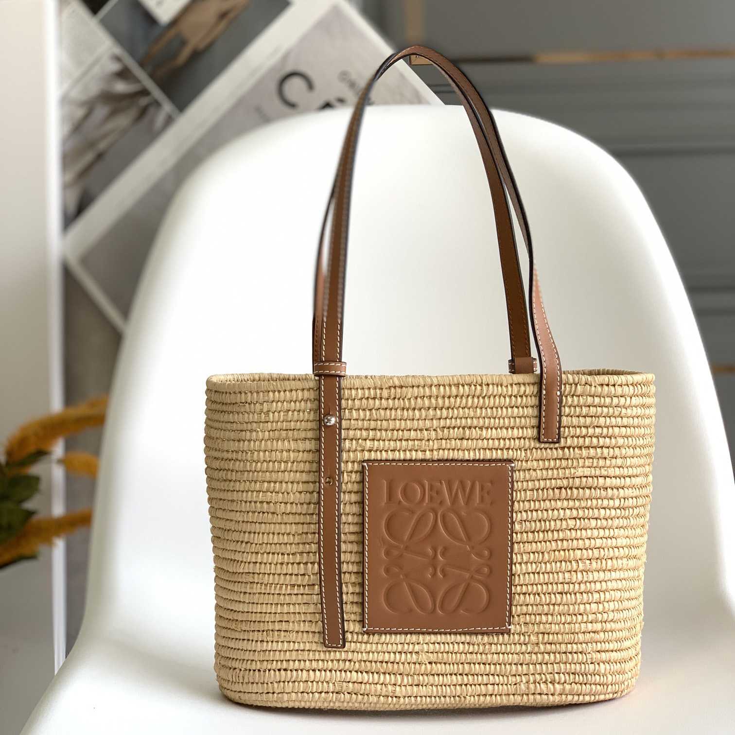 Loewe Small Square Basket bag In Raffia And Calfskin (30*21*11cm) - EUR FASHION