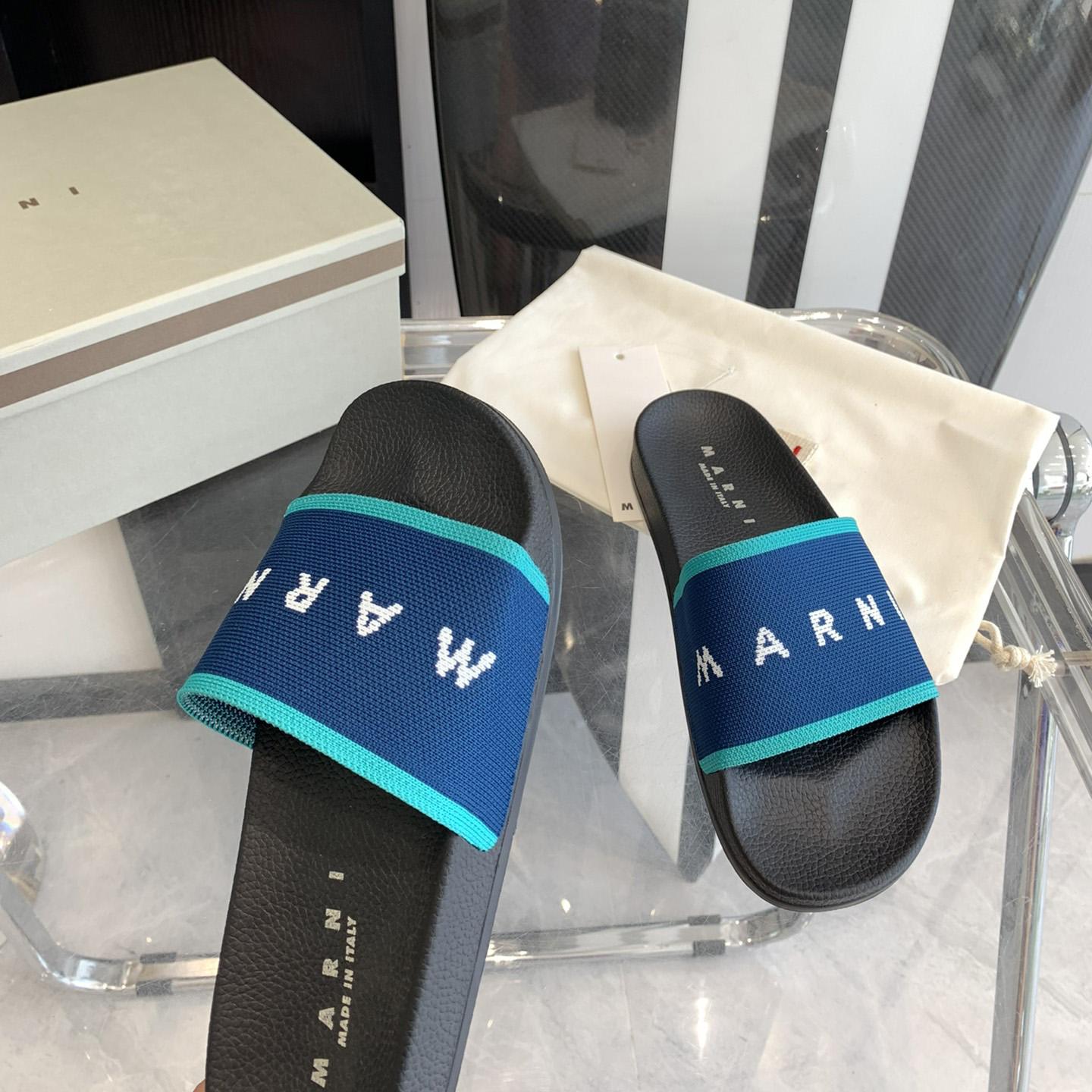 Marni Blue Logo Jacquard Rubber Slide - EUR FASHION