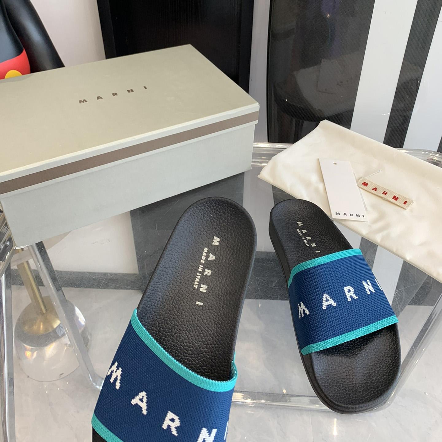 Marni Blue Logo Jacquard Rubber Slide - EUR FASHION