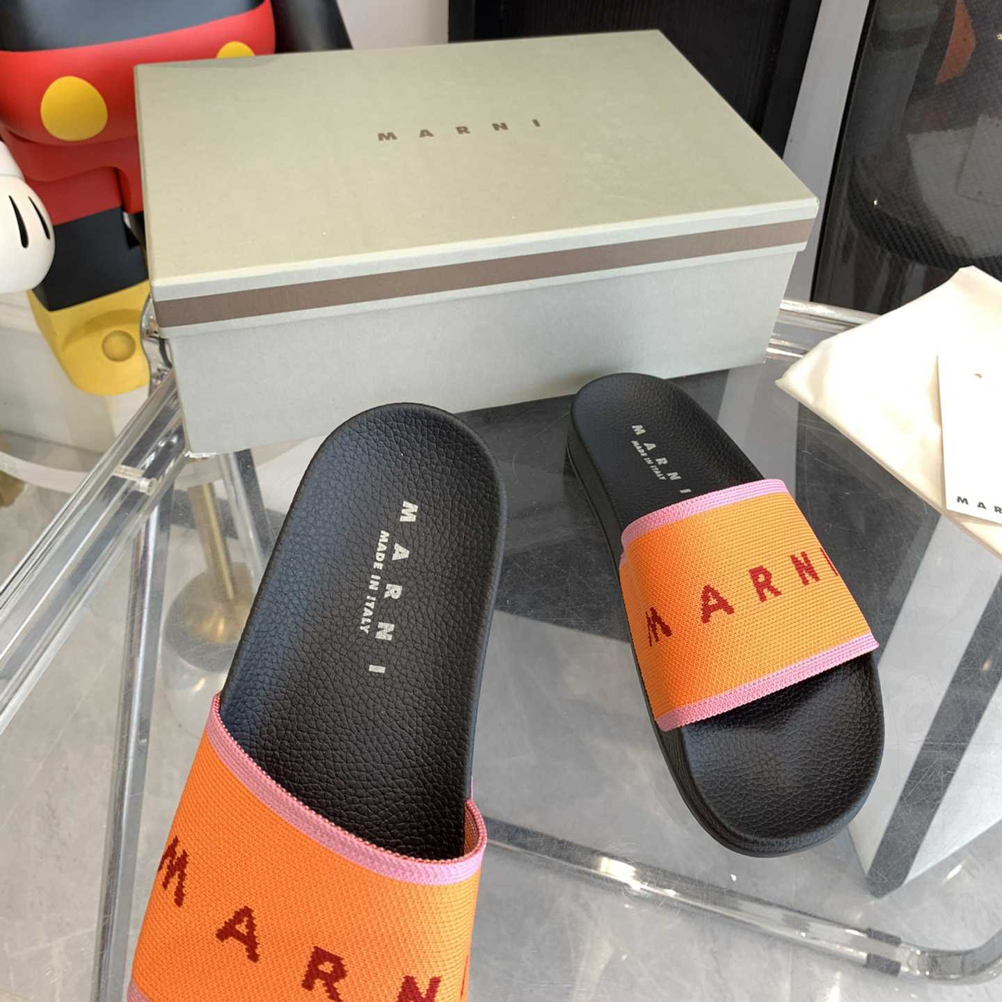 Marni Orange Logo Jacquard Rubber Slide - EUR FASHION