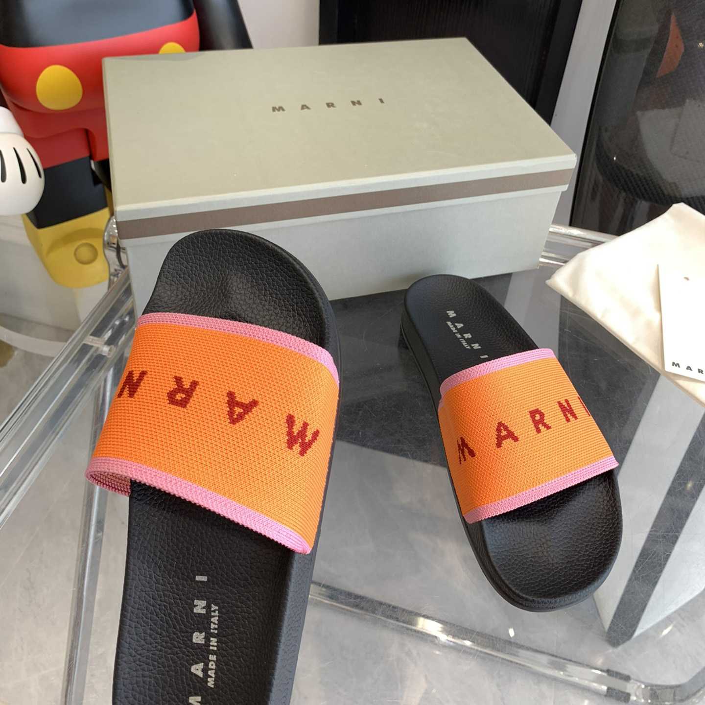 Marni Orange Logo Jacquard Rubber Slide - EUR FASHION