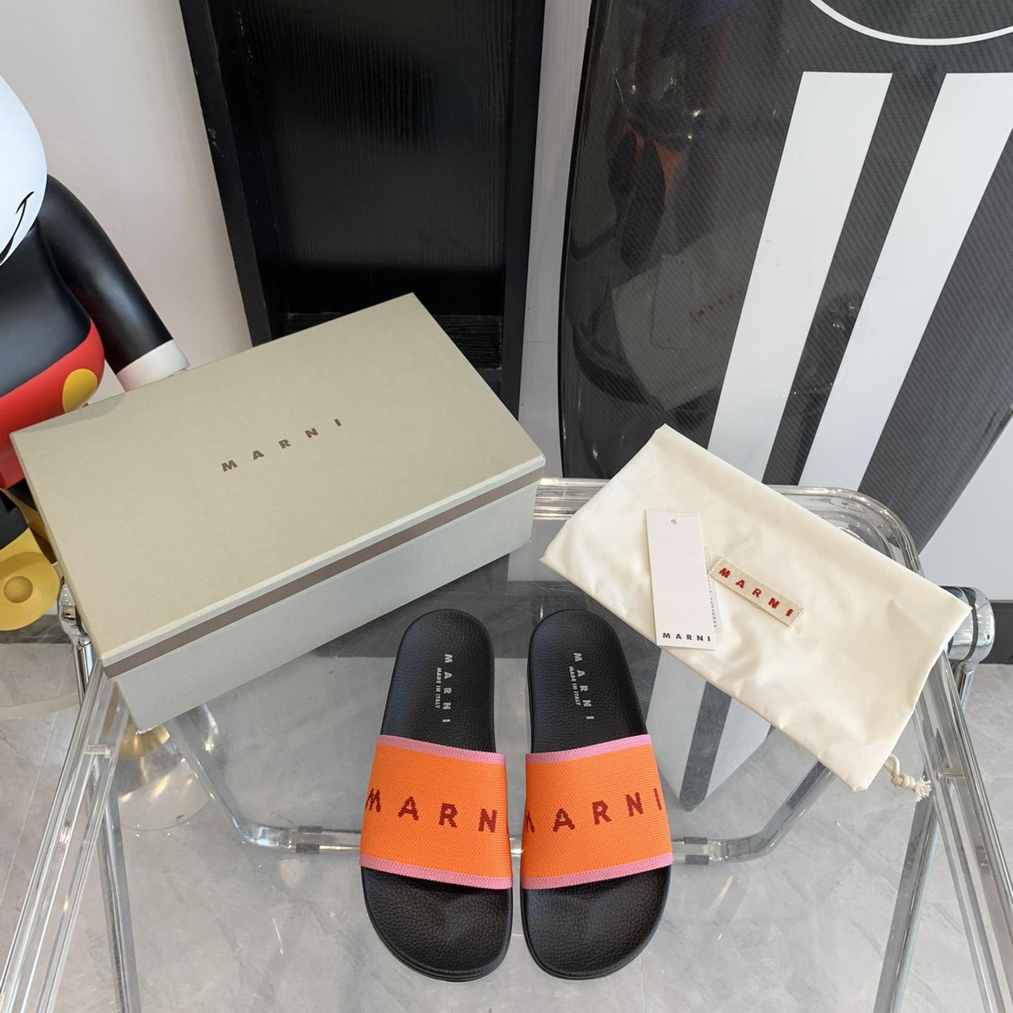 Marni Orange Logo Jacquard Rubber Slide - EUR FASHION