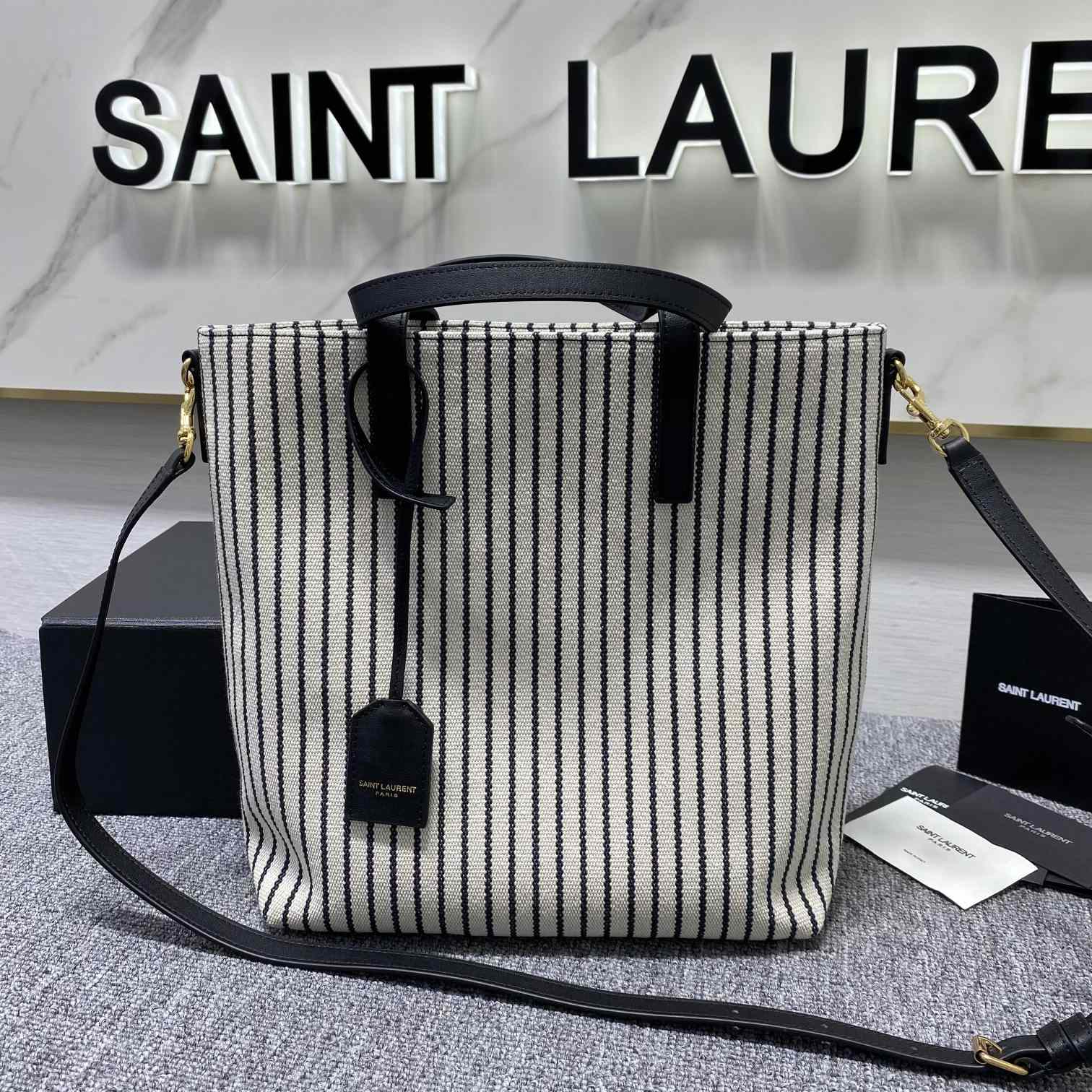 Saint Laurent Shopping Toy Striped Canvas Tote (25x28x8cm) - EUR FASHION