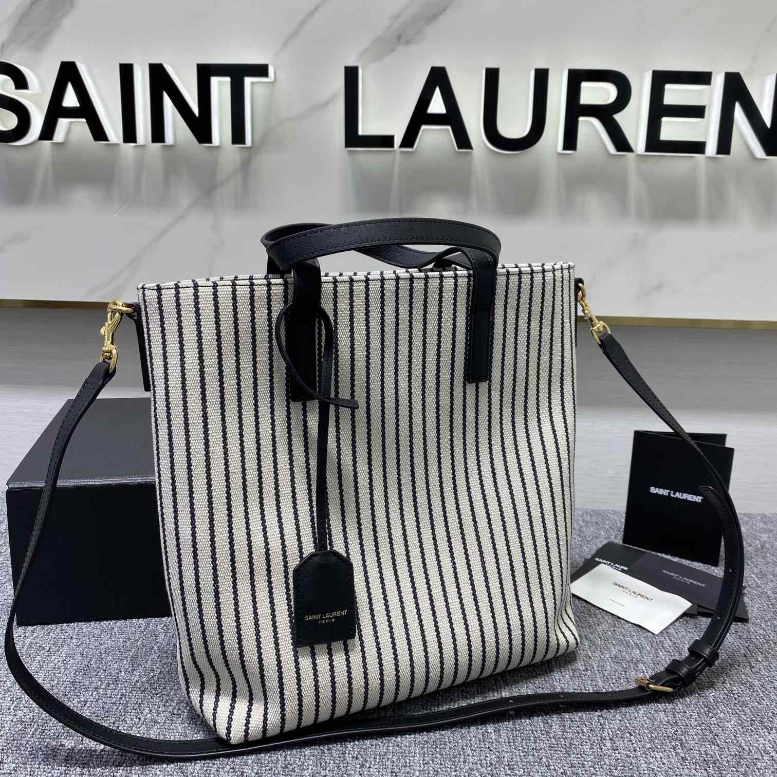 Saint Laurent Shopping Toy Striped Canvas Tote (25x28x8cm) - EUR FASHION