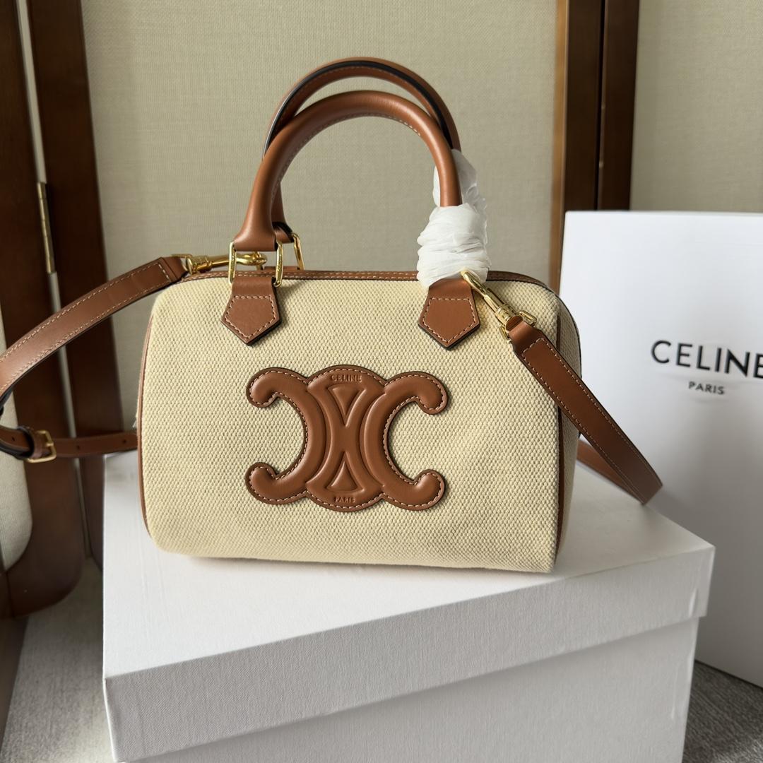 Celine Small Boston Cuir Triomphe In Textile And Calfskin Natural/Tan - EUR FASHION