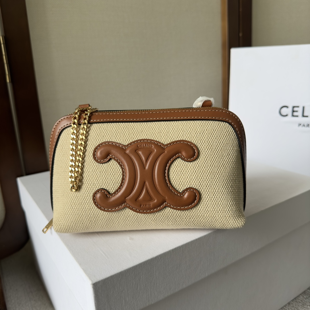 Celine Clutch On Chain Cuir Triomphe Natural / Tan - EUR FASHION