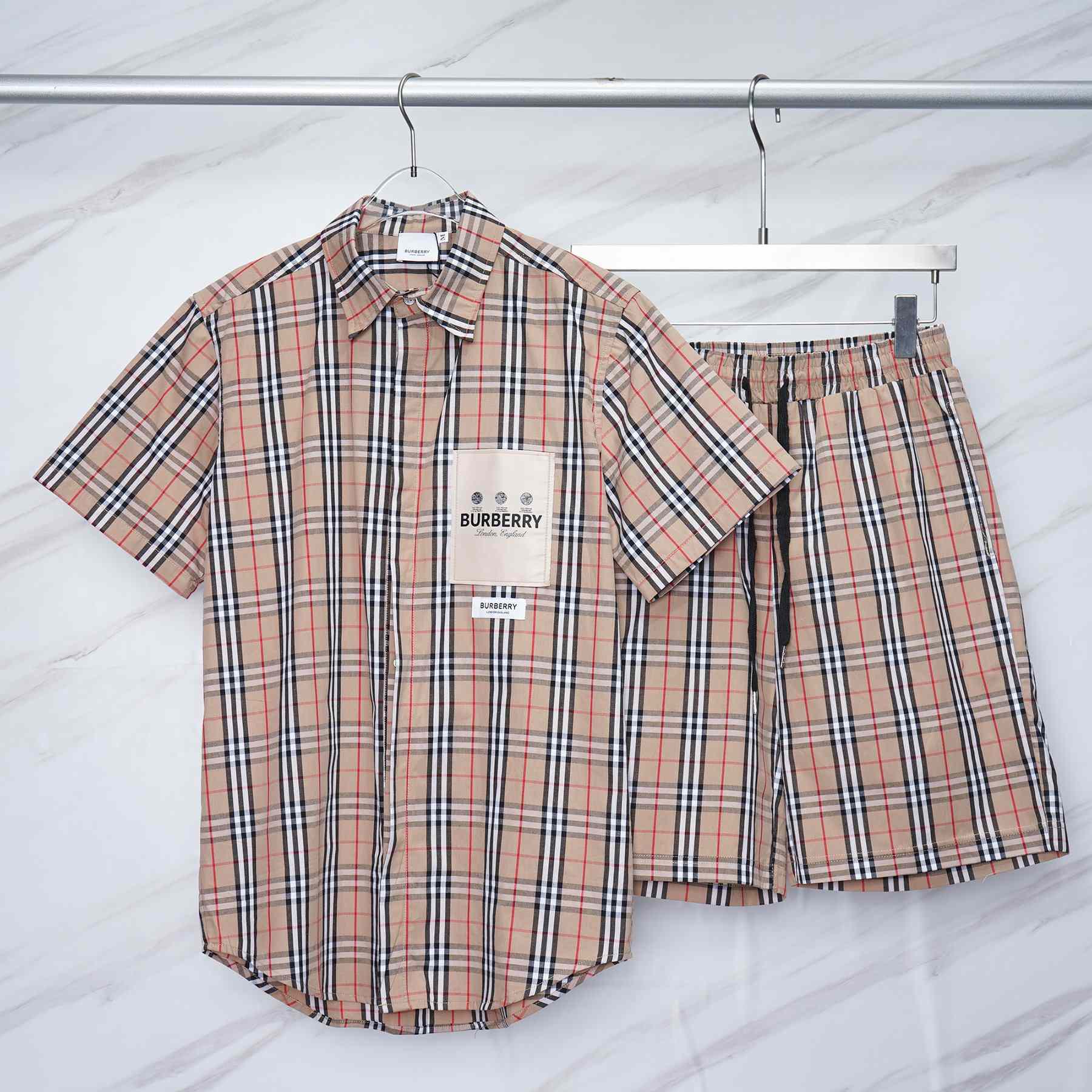 Burberry Short-sleeve Check Cotton Poplin Shirt & Shorts - EUR FASHION