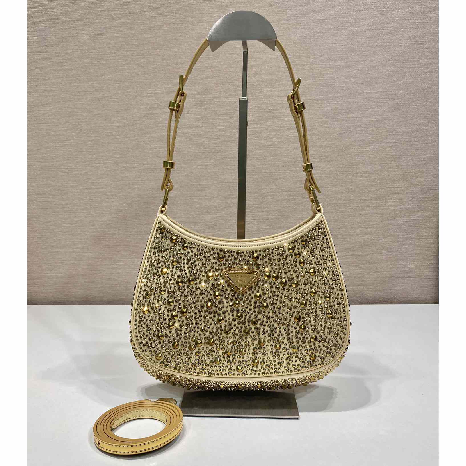 Prada Cleo Satin Bag With Crystals(22-18.5-4.5CM) - EUR FASHION