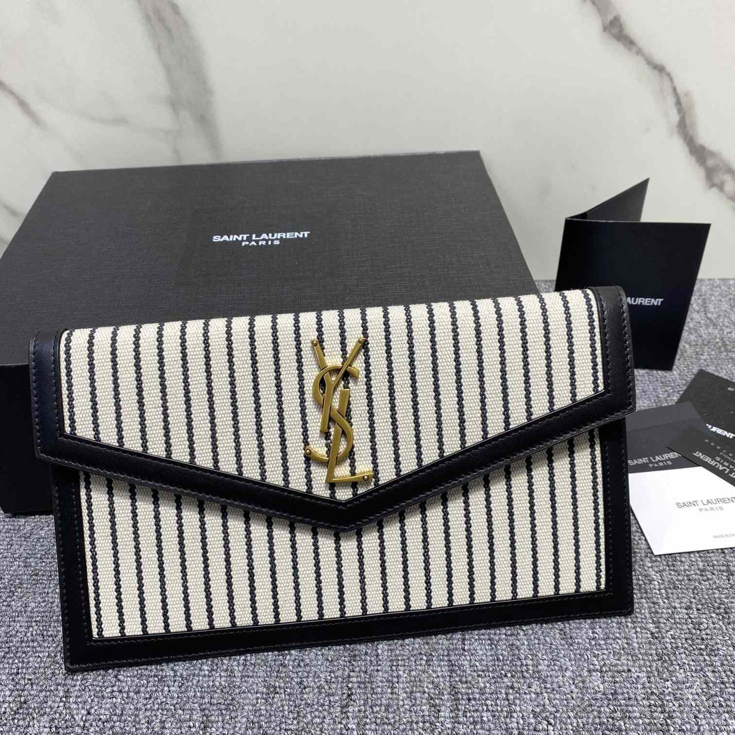 Saint Laurent Uptown Striped Envelope Clutch Bag(27x16x2cm) - EUR FASHION