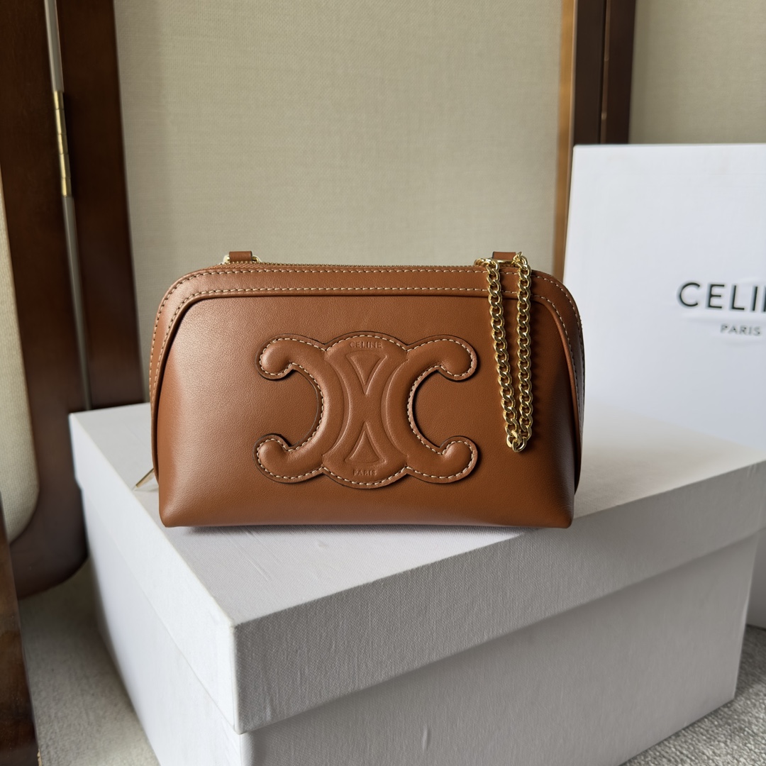 Celine Clutch On Chain Cuir Triomphe In Smooth Calfskin Tan - EUR FASHION