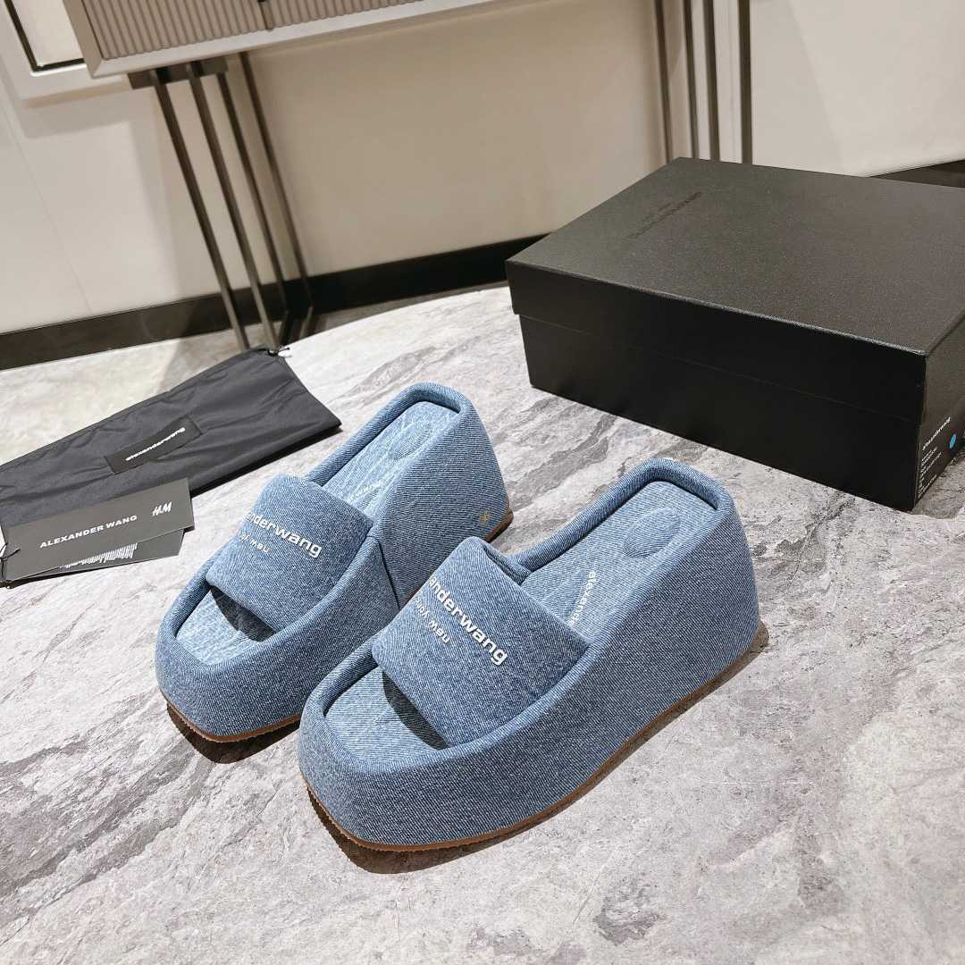 Alexander Wang Taji Platform Sandal In Washed Denim - EUR FASHION