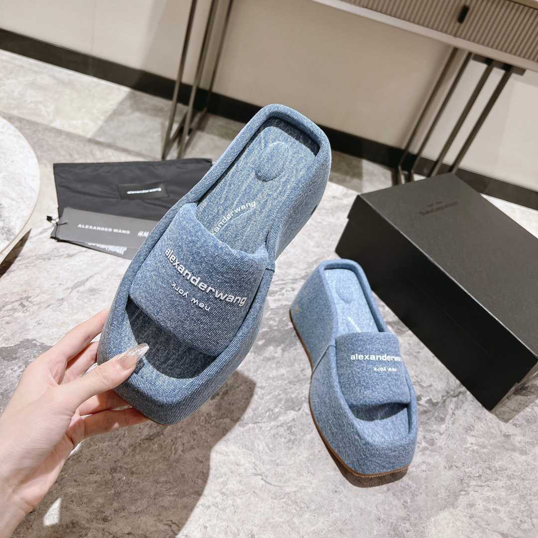 Alexander Wang Taji Platform Sandal In Washed Denim - EUR FASHION