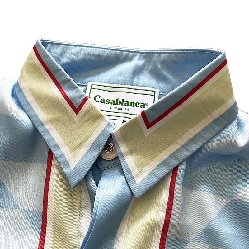 Casablanca Damiers Et Cygne Bleu Silk Shirt In Azzurro - EUR FASHION