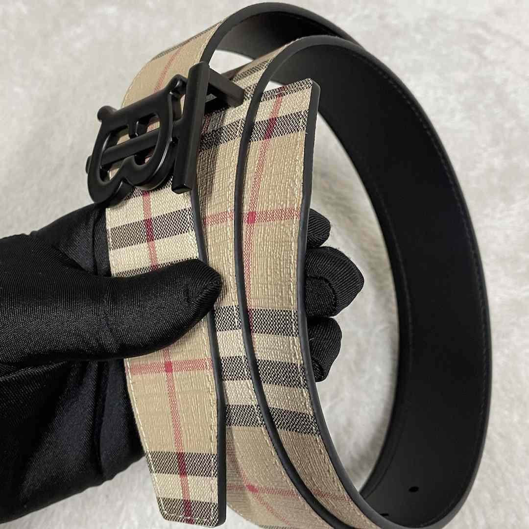 Burberry Check And Leather Reversible TB Belt - EUR FASHION