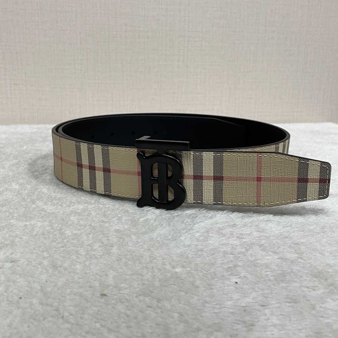 Burberry Check And Leather Reversible TB Belt - EUR FASHION