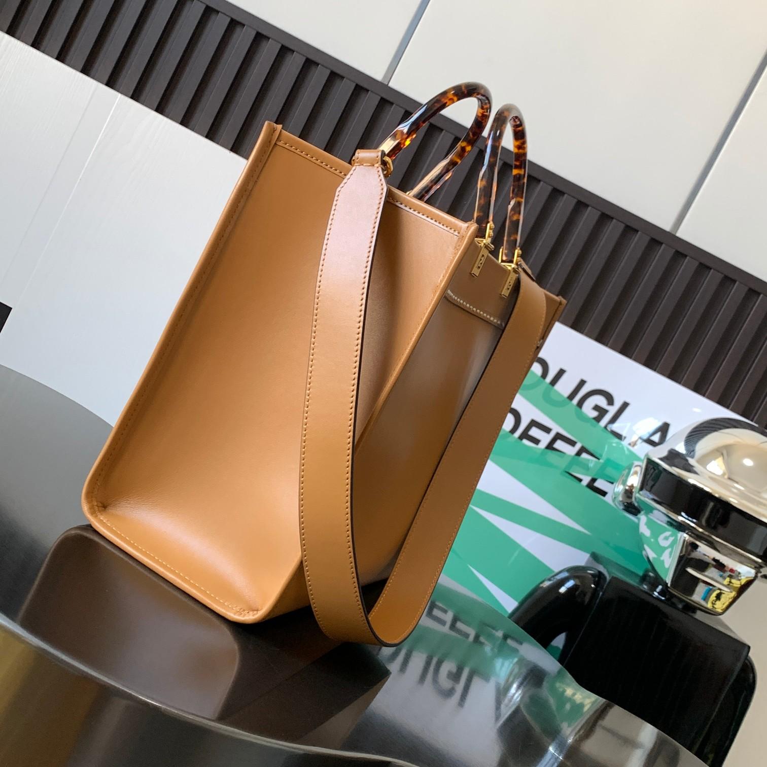 Fendi Sunshine Medium Light Brown Leather And Elaphe Shopper Bag - EUR FASHION