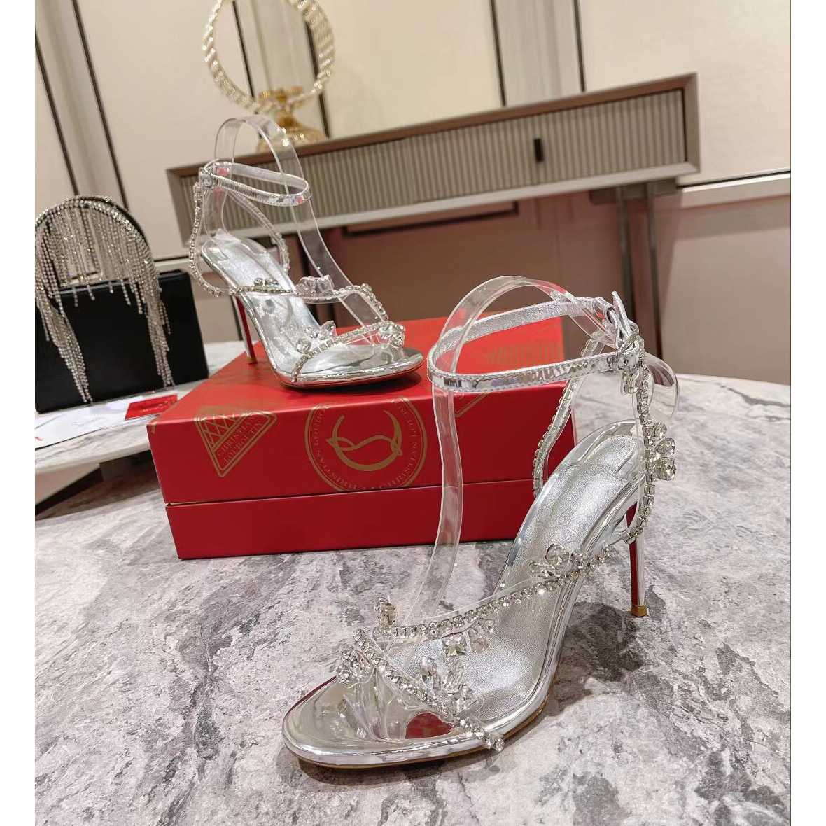 Christian Louboutin Joli Queen 100 Crystal-Embellished Ankle-Strap Sandlas - EUR FASHION