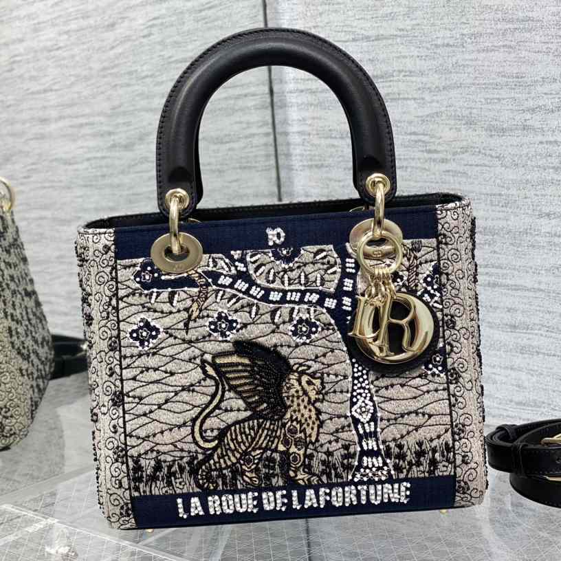 Dior Embroidered La Roue La Fortune Tarot Medium Lady Dior Blue - EUR FASHION