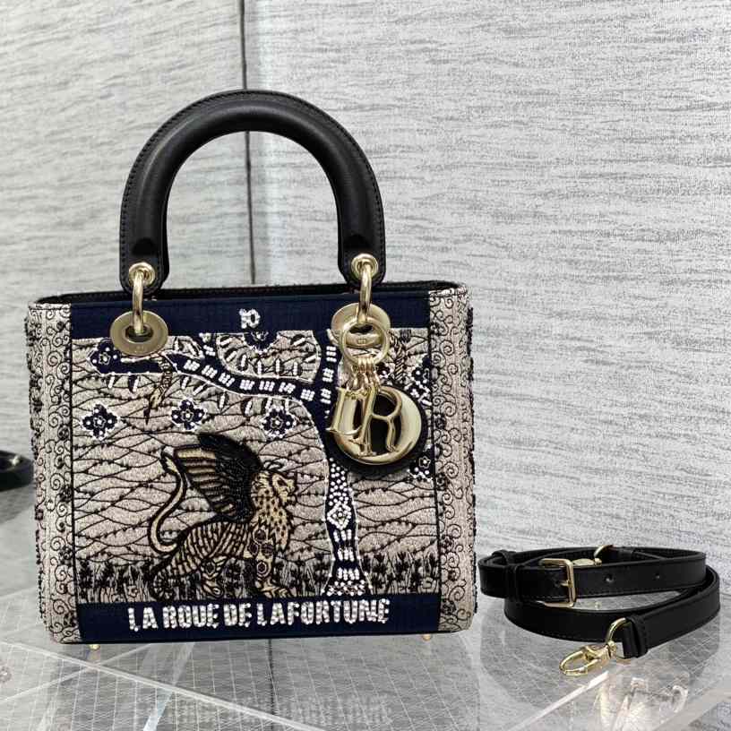 Dior Embroidered La Roue La Fortune Tarot Medium Lady Dior Blue - EUR FASHION