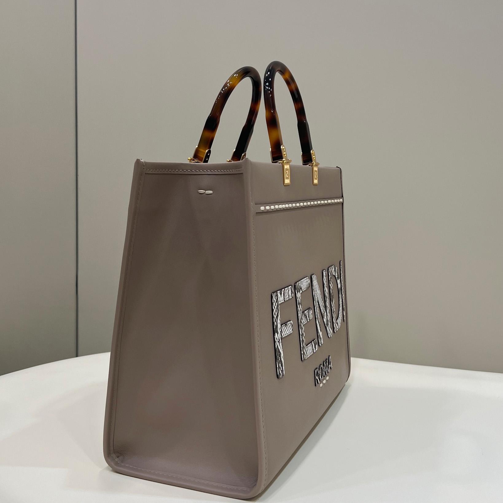 Fendi Sunshine Medium Beige Leather And Elaphe Shopper - EUR FASHION