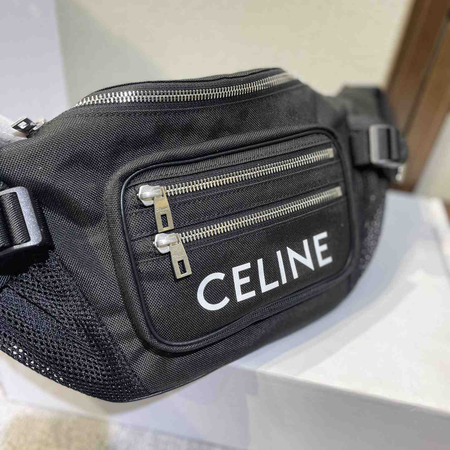 Celine Large Zipped Belt Bag Trekking In Nylon With Celine Print Black - EUR FASHION