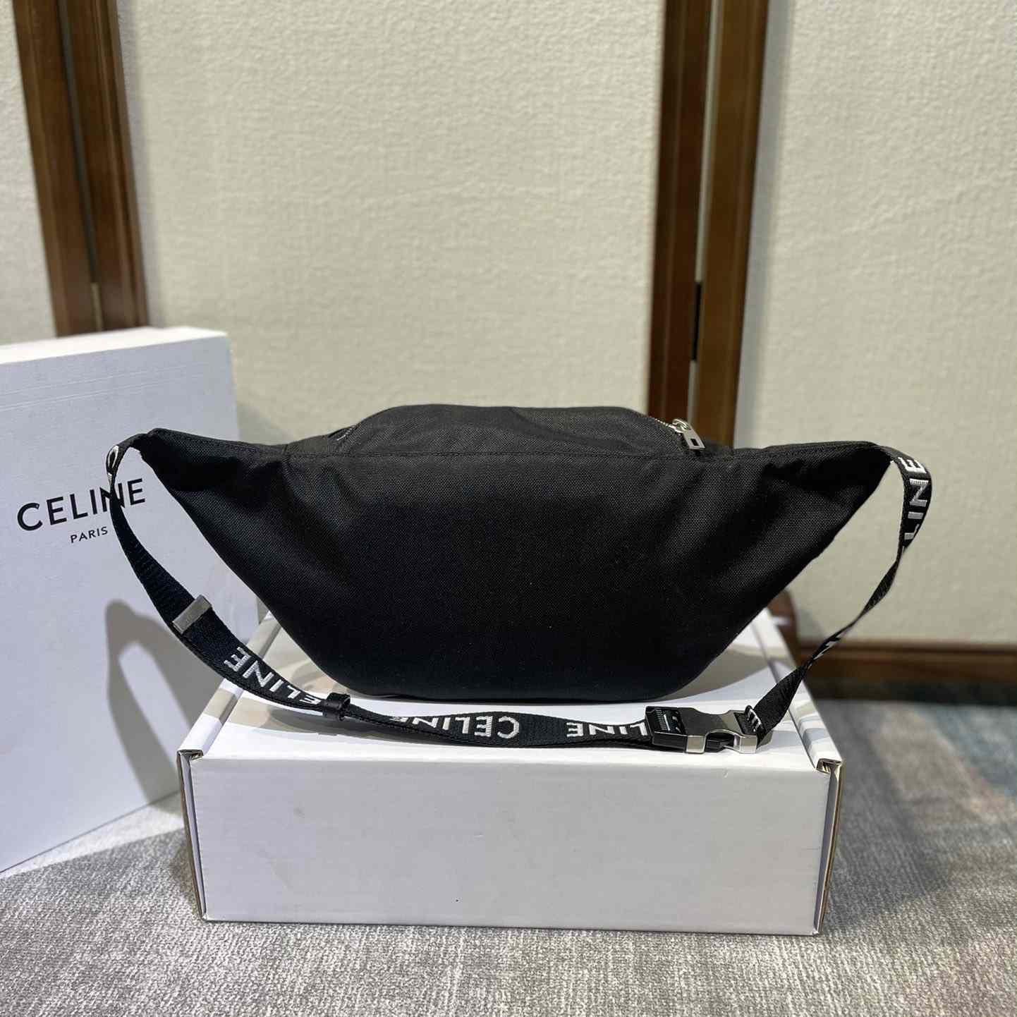 Celine Large Zipped Belt Bag Trekking In Nylon With Celine Print Black - EUR FASHION