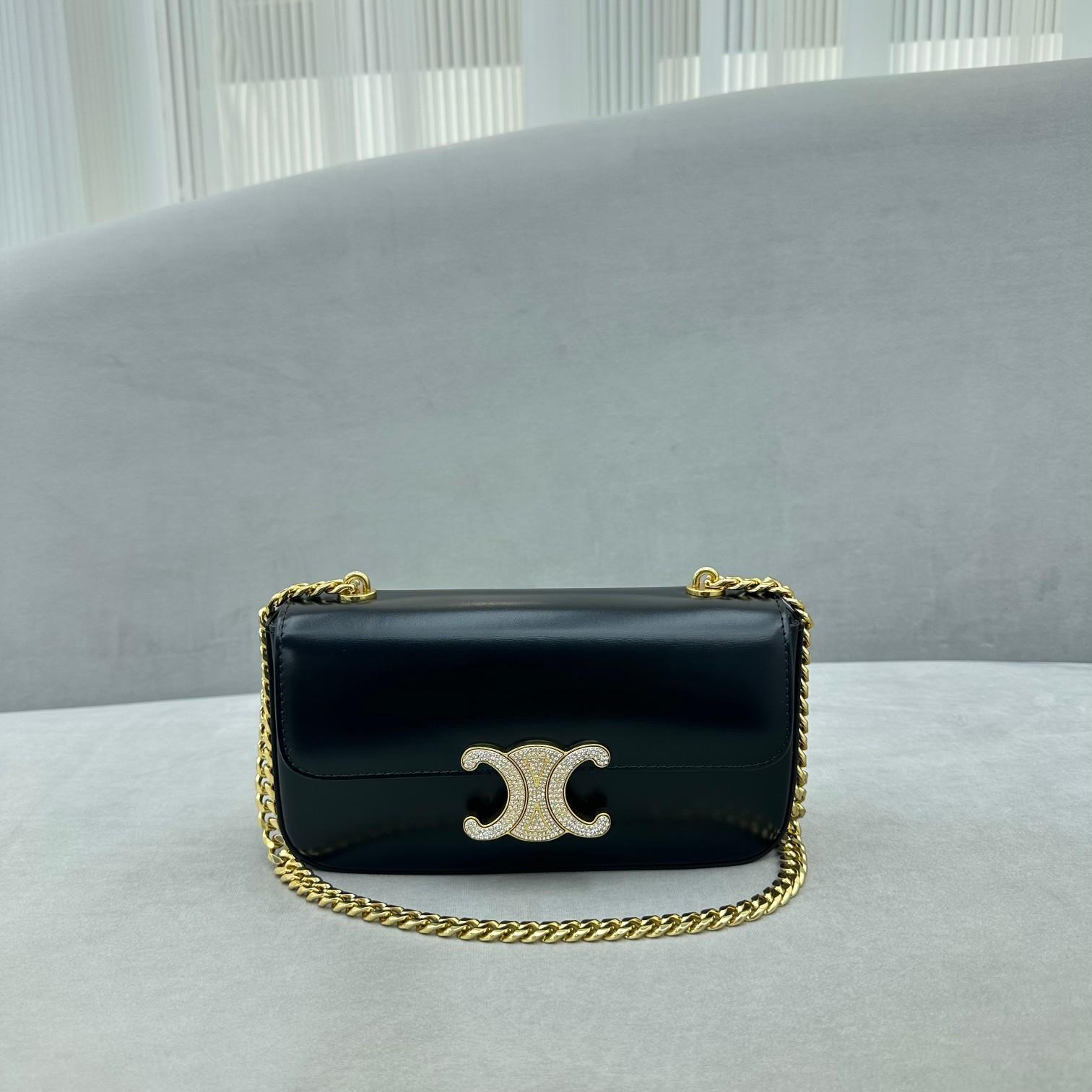 Celine Chain Shoulder Bag Triomphe With Strass Closure In Shiny Calfskin  - EUR FASHION