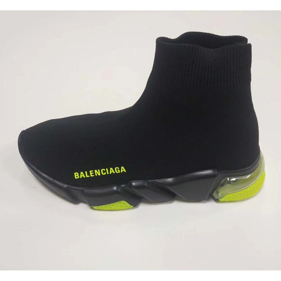 Balenciaga Wmns Speed Clear Sole Trainer 'Black Yellow Fluo' Knit Sneaker  - EUR FASHION