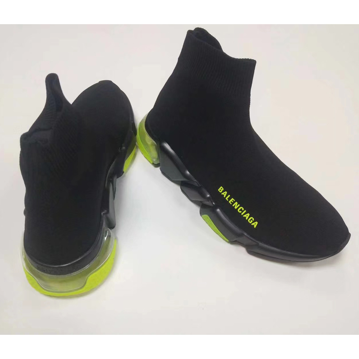 Balenciaga Wmns Speed Clear Sole Trainer 'Black Yellow Fluo' Knit Sneaker  - EUR FASHION