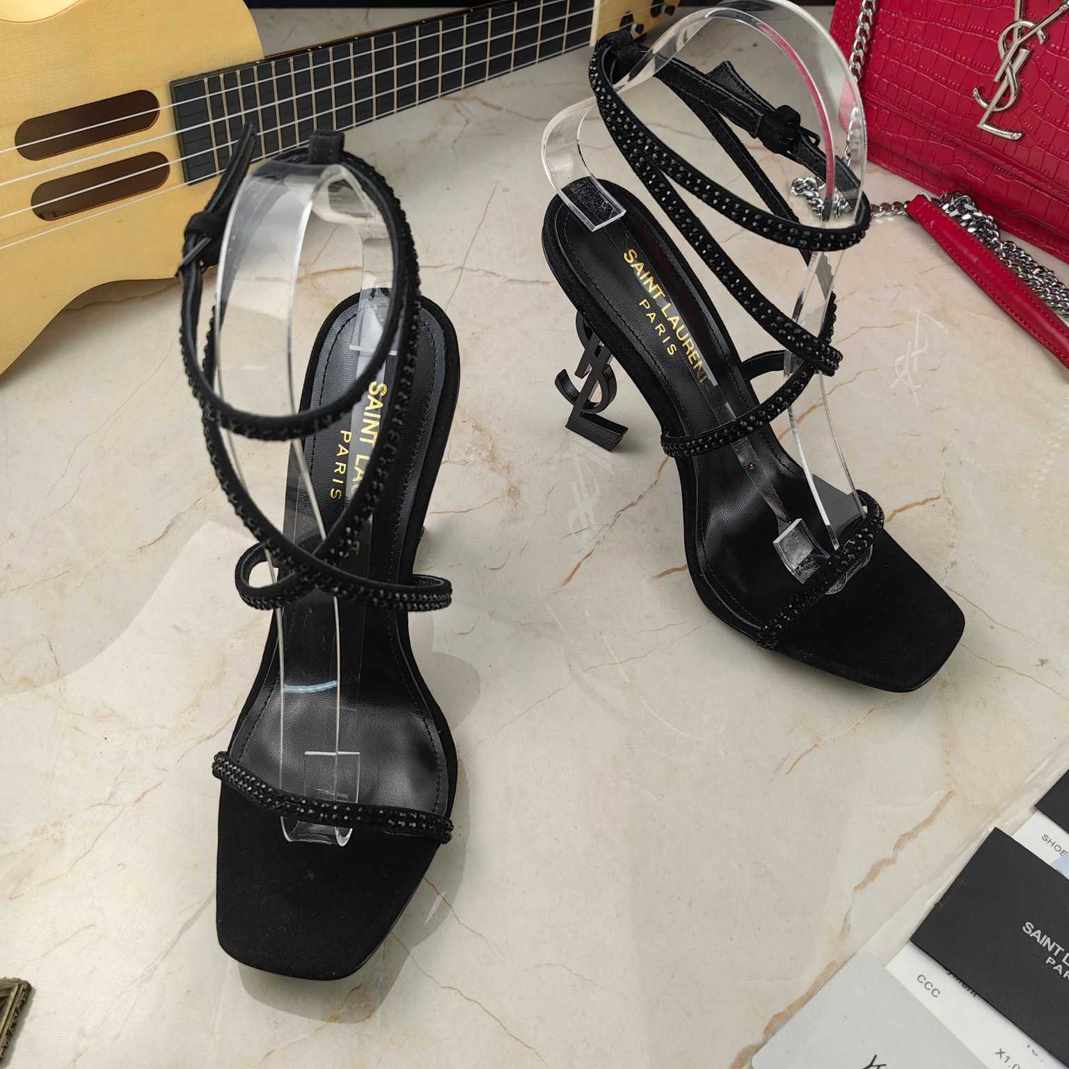 Saint Laurent Opyum Sandals In Crepe Satin And Rhinestones  - EUR FASHION