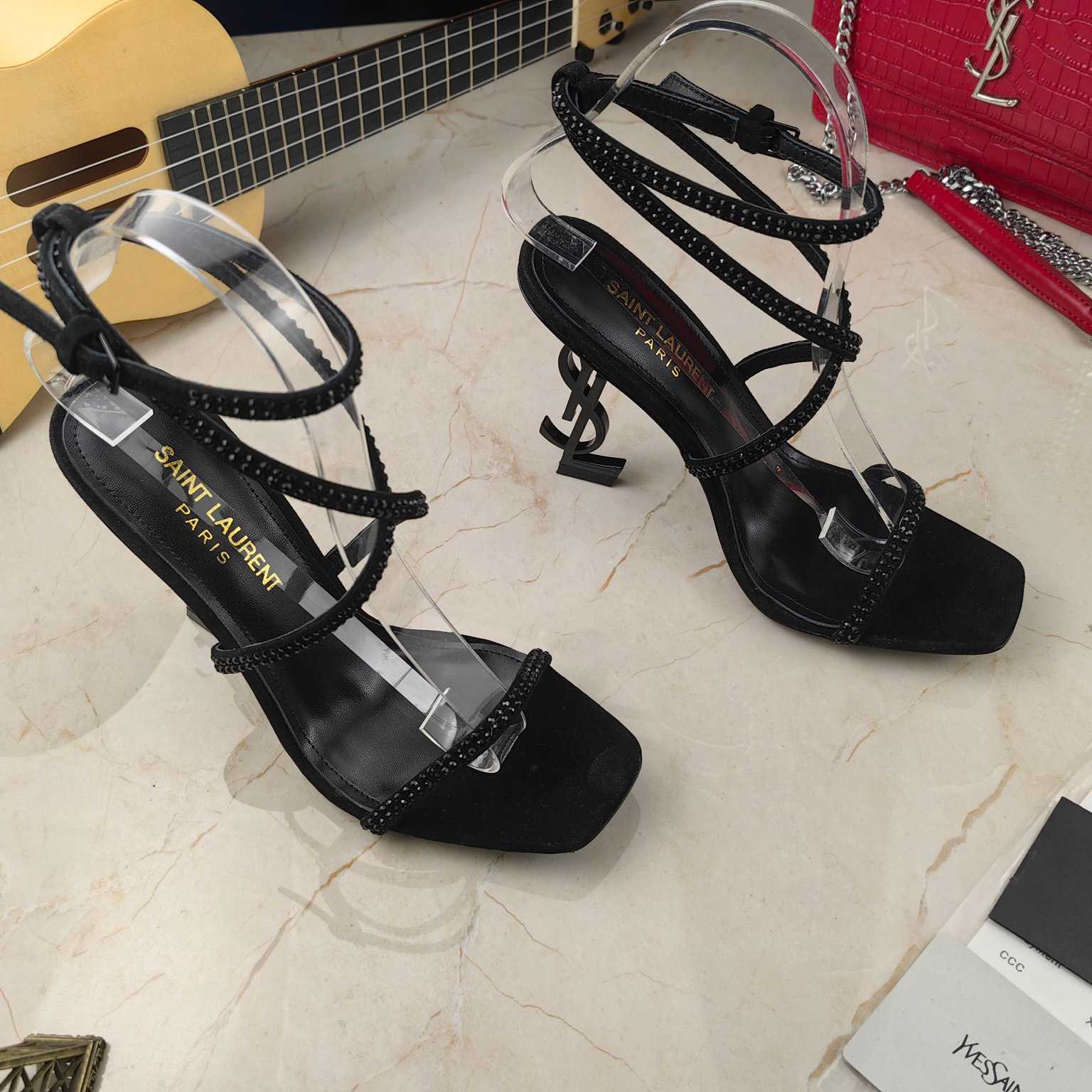 Saint Laurent Opyum Sandals In Crepe Satin And Rhinestones  - EUR FASHION