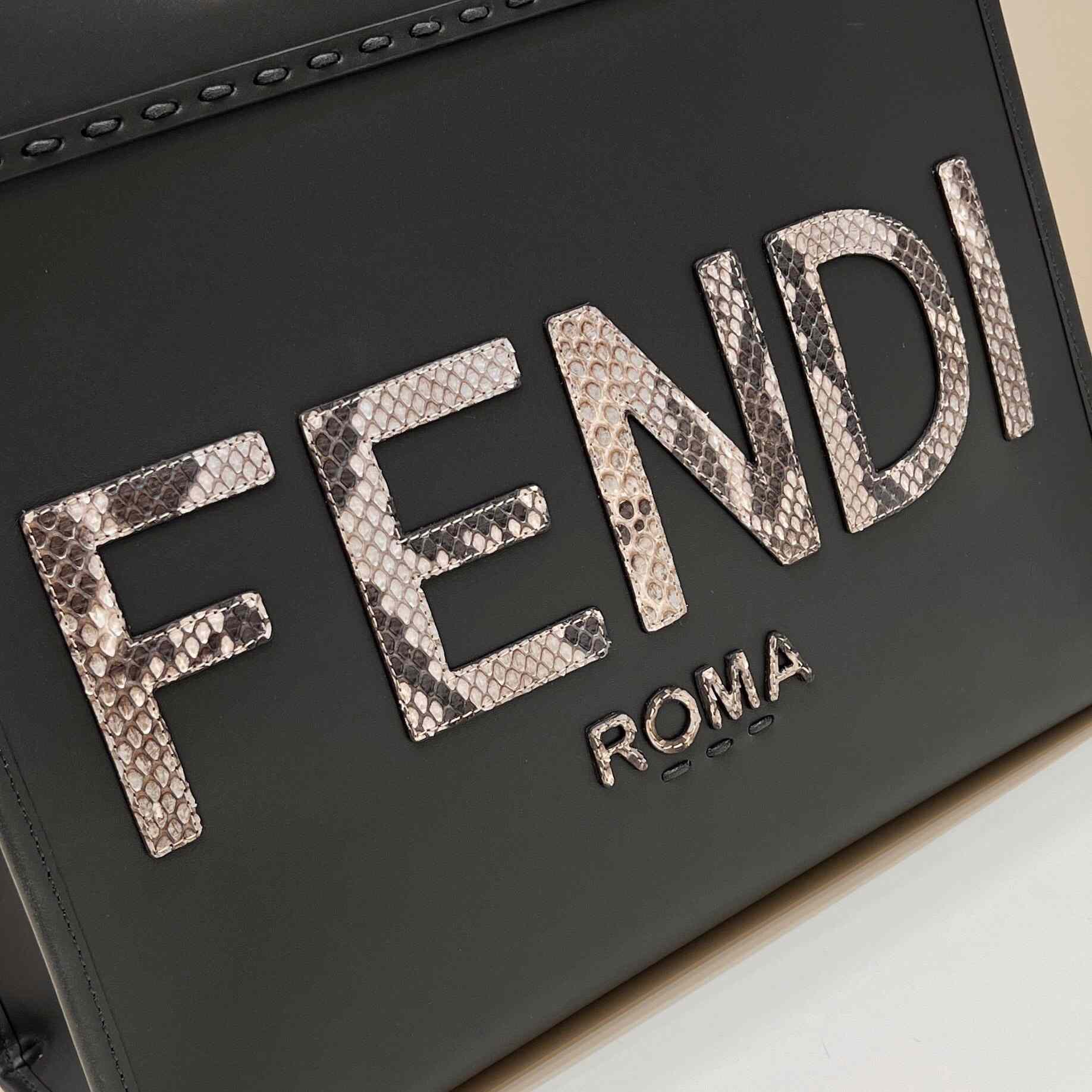 Fendi Sunshine Medium Dark Gray Leather And Elaphe Shopper - EUR FASHION