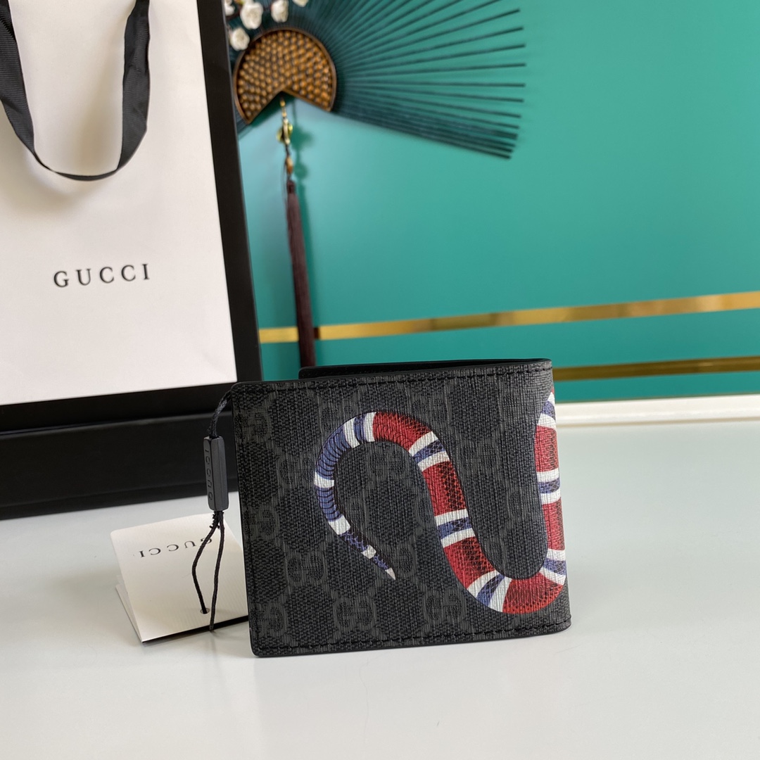 Gucci Kingsnake Print GG Supreme Wallet(11-9-1.5cm)    - EUR FASHION