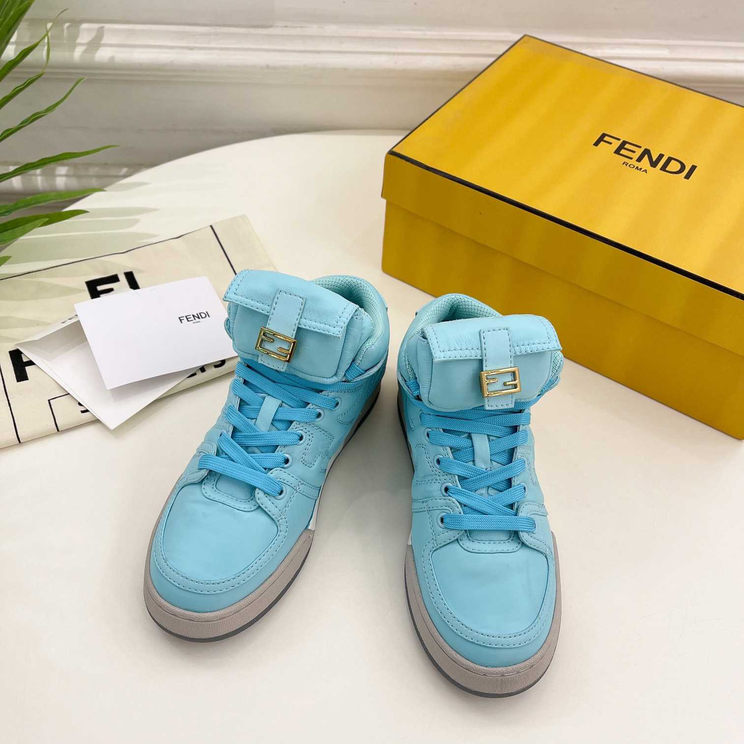 Fendi Match Turquoise Nylon High-Tops Sneaker - EUR FASHION