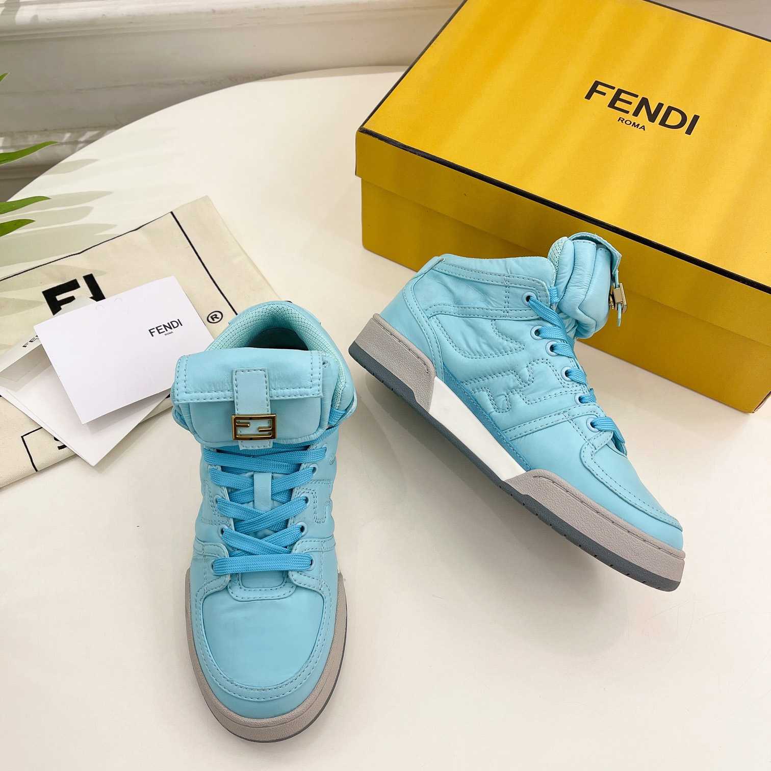 Fendi Match Turquoise Nylon High-Tops Sneaker - EUR FASHION