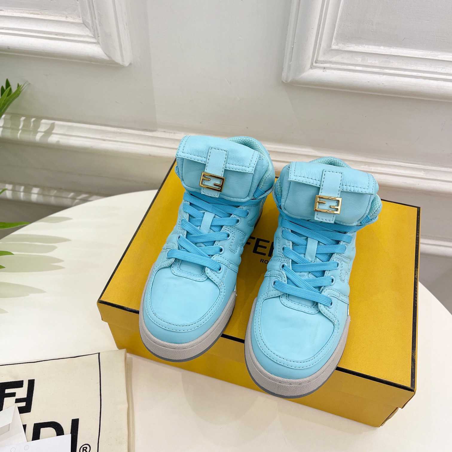 Fendi Match Turquoise Nylon High-Tops Sneaker - EUR FASHION