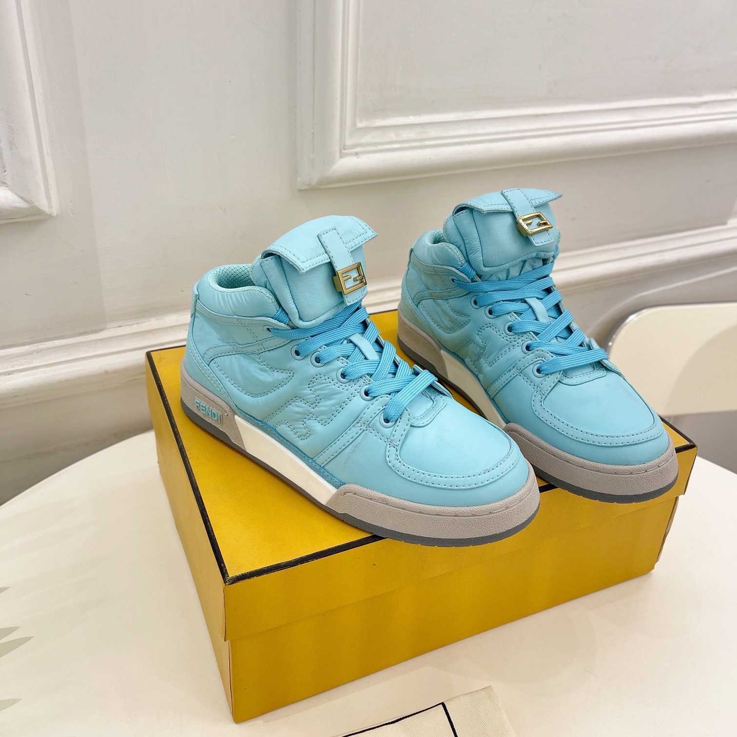 Fendi Match Turquoise Nylon High-Tops Sneaker - EUR FASHION