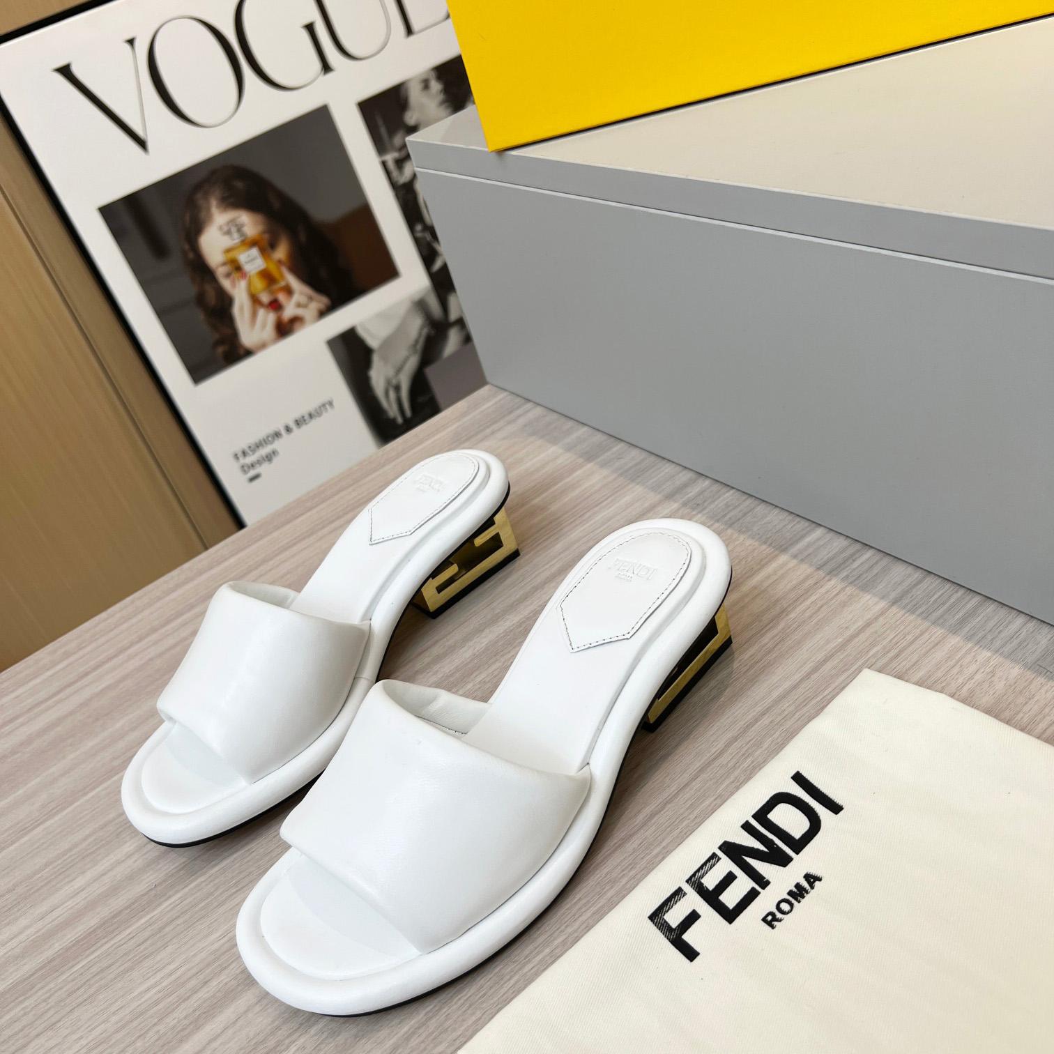 Fendi Baguette White Nappa Leather Slides - EUR FASHION