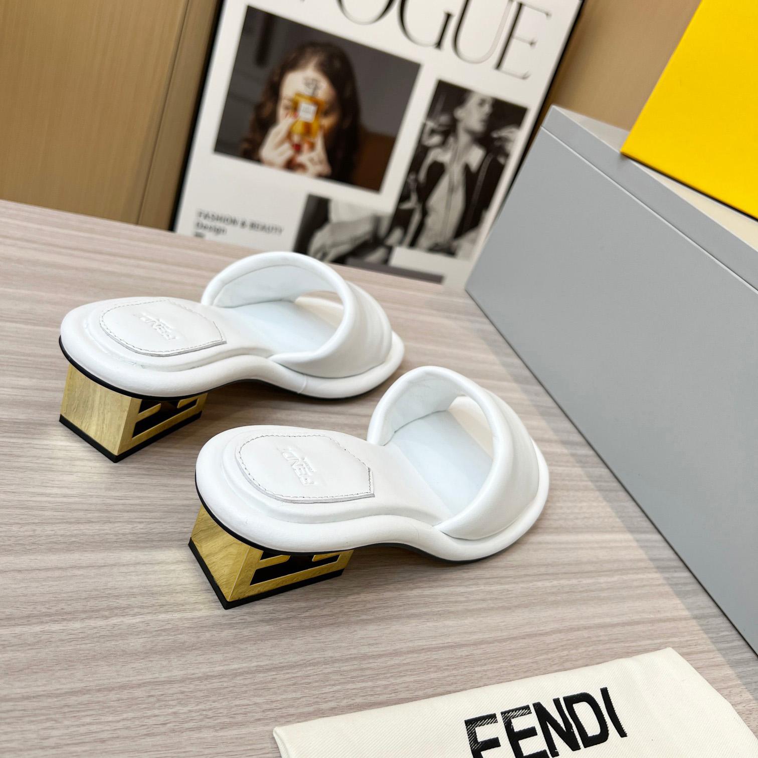 Fendi Baguette White Nappa Leather Slides - EUR FASHION