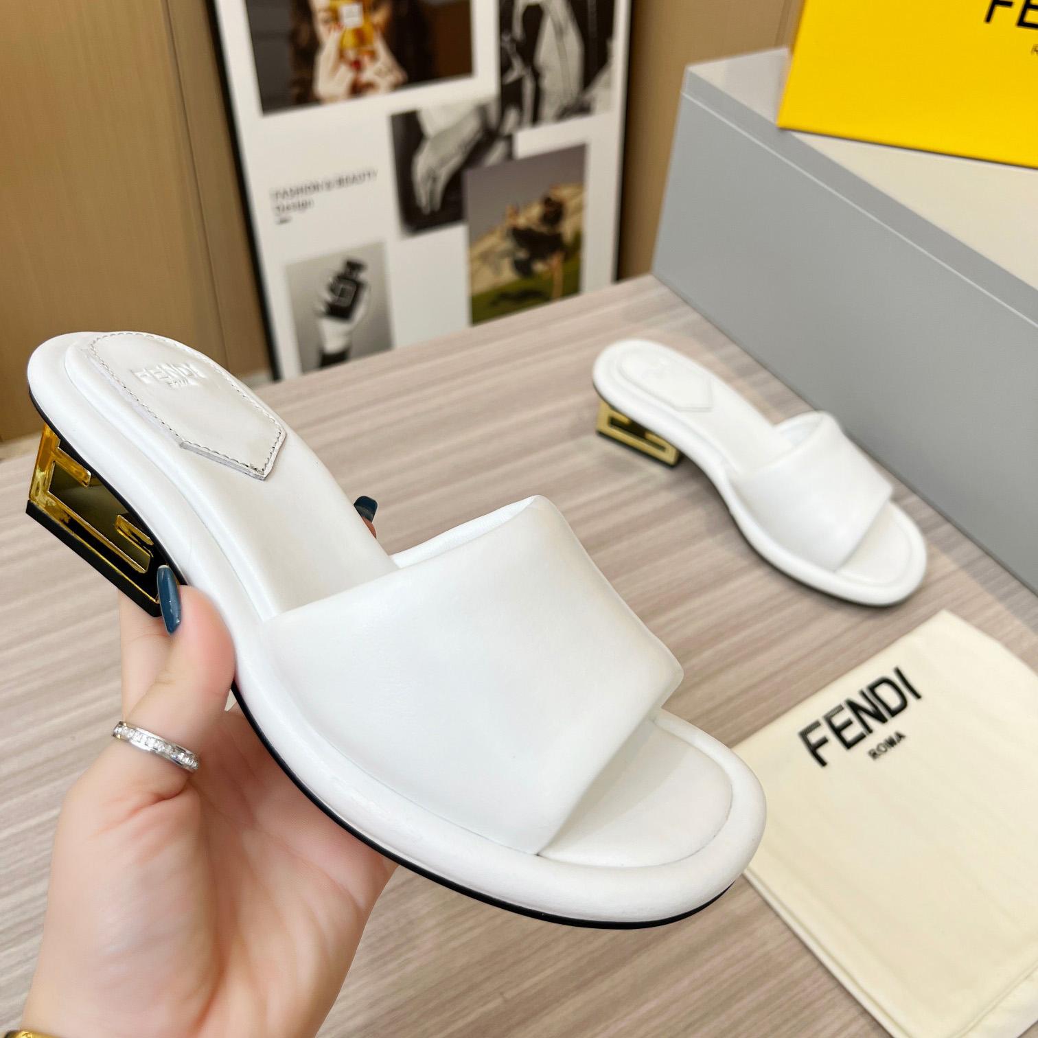 Fendi Baguette White Nappa Leather Slides - EUR FASHION