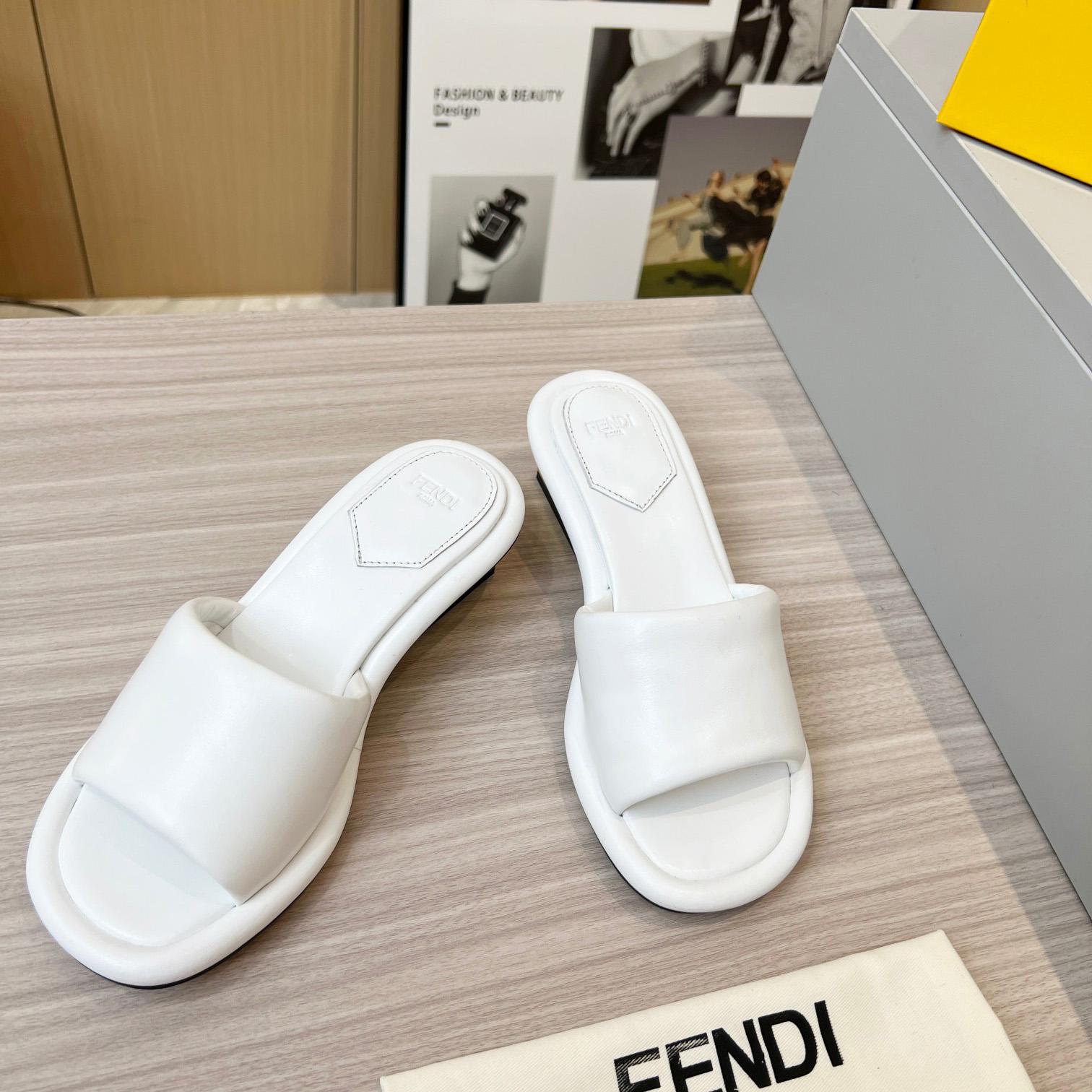 Fendi Baguette White Nappa Leather Slides - EUR FASHION