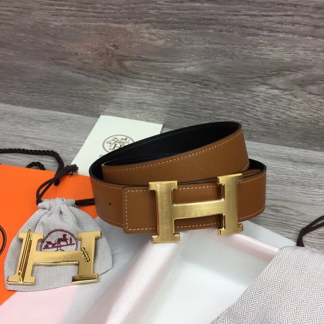 Hermes Brown Leather H Buckle Belt - EUR FASHION